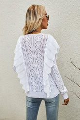 Pullover mit Rundhalsausschnitt und Lochmuster und Rüschen